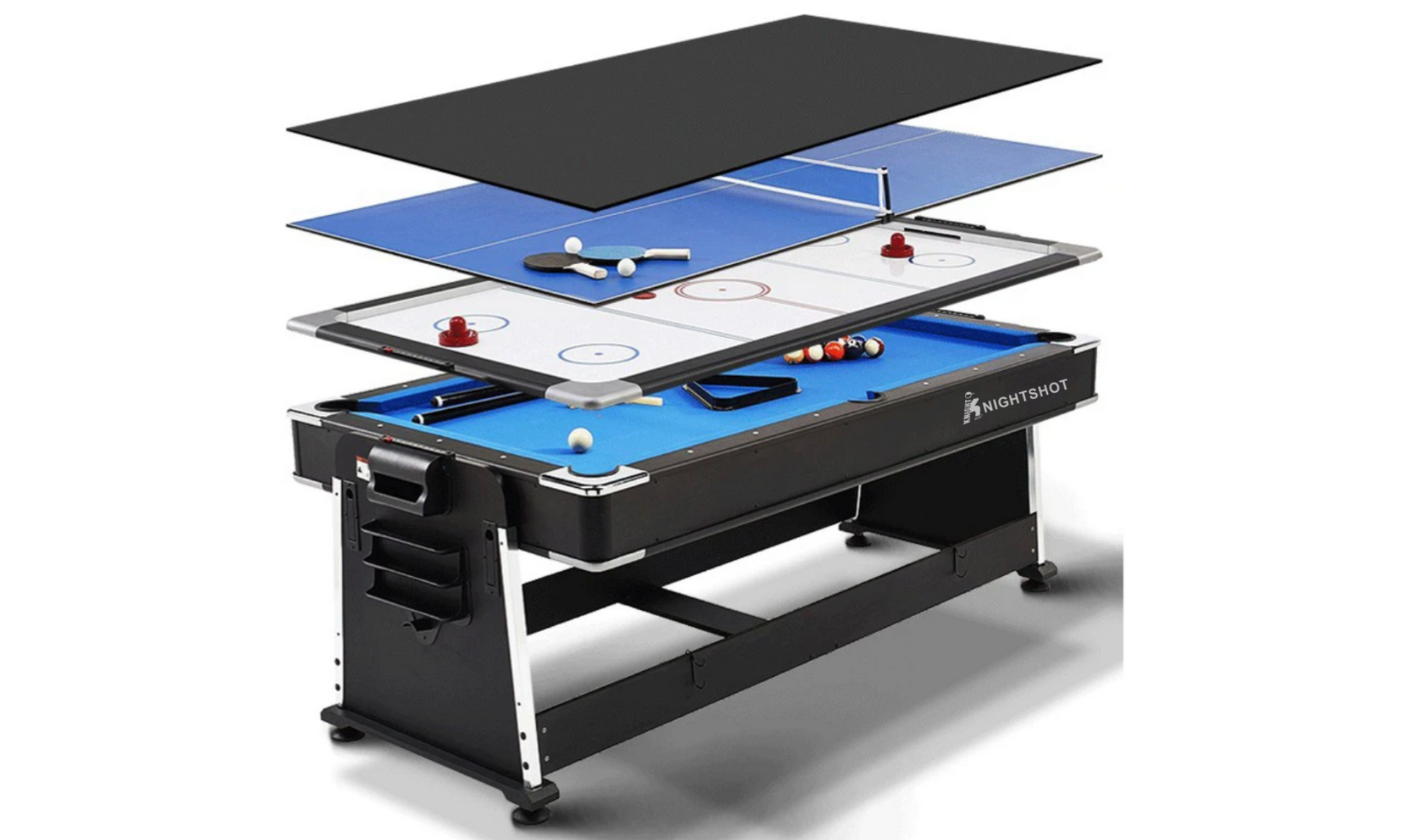 Knight Shot 7ft 4-in-1 Rotating Game Table | Play Pool, Air Hockey, Table Tennis &amp; Transform it into a Dining Table – UAE